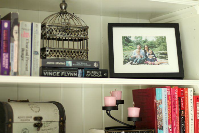 Decorating Living Room Shelves - Family Pic