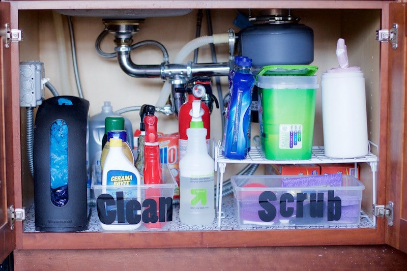 Organized space under the kitchen sink #kitchendeclutter