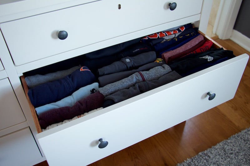 space saving pant drawer organization