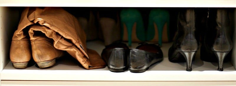 Boots and flats on a shelf #shoeorganization