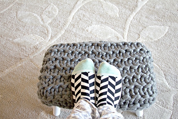 Chunky Knit Upholstered Footstool Tutorial