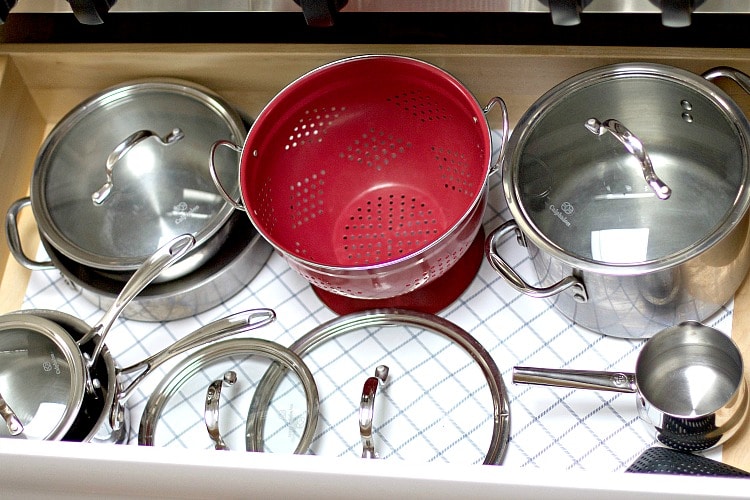 pots and pans drawer organization