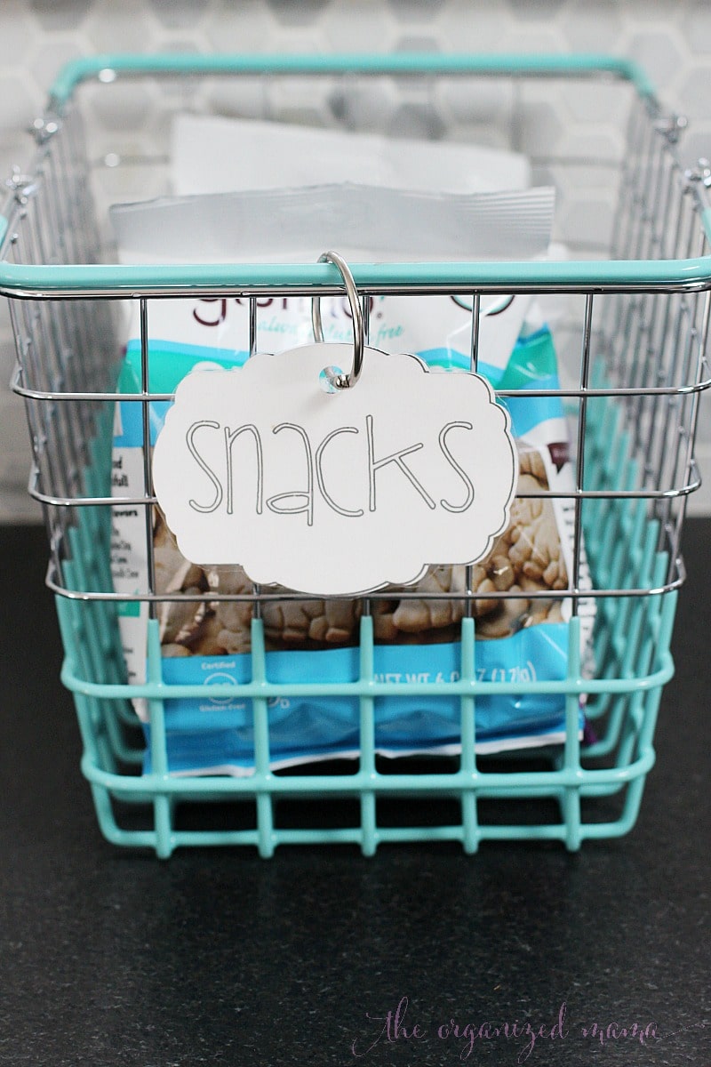 snacks pantry labels basket