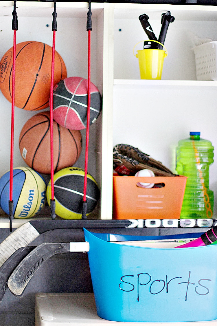 garage storage with balls and bubbles
