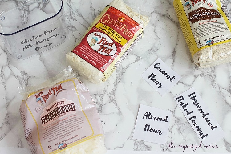 Learn how to quickly organize baking supplies from a professional organizer. She shares her favorite products plus gives you FREE hand lettered printable labels! #handlettered #organize #baking