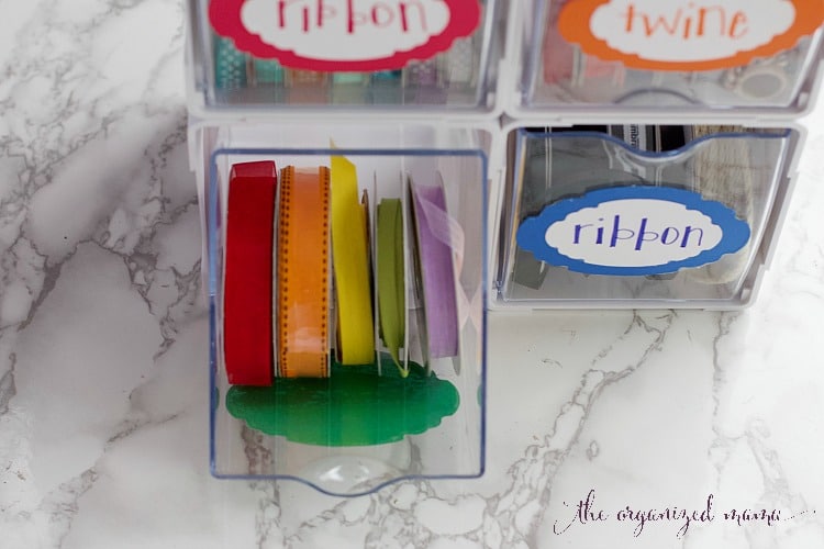 keep ribbons and other office supplies organized with tilt bins.