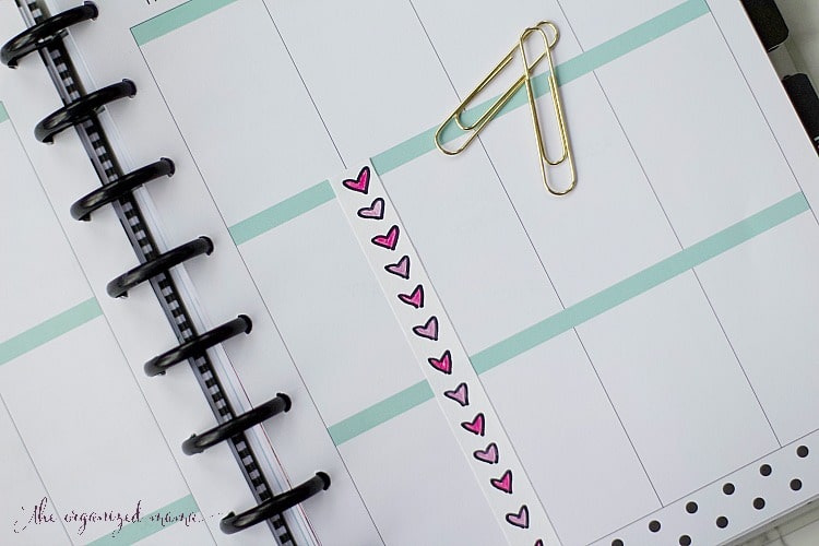 Paper planner with hand-drawn planner stickers adhered inside. Using Xyron sticker maker and Derwent colored pencils, turn anything into a decorative planner sticker! #plannerstickers #planneraddict