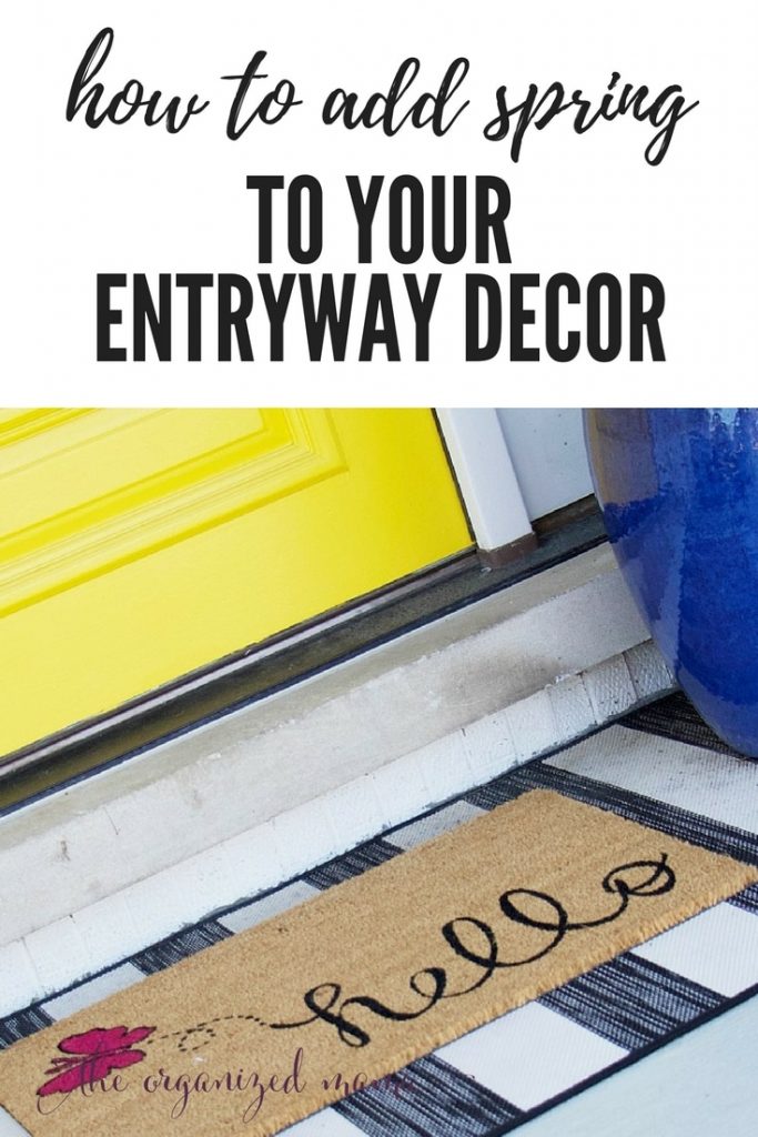 These easy tips will help you add spring to your entryway decor. Plus you can easily add these tips to apply to any room in the house to get your home cozy and ready for spring! #spring #entryway #decor