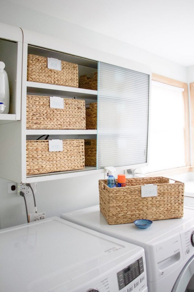 Learn tips from a professional organizer her tips on how to organize laundry room when you have limited space or unique features. #laundryroom #organized