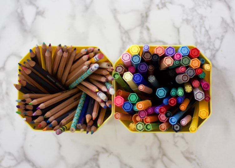 Learn tips for setting up an art cart for kids that makes it both accessible and easy to maintain. Breaking down how to create cart for kids of all ages. #artcart #organized
