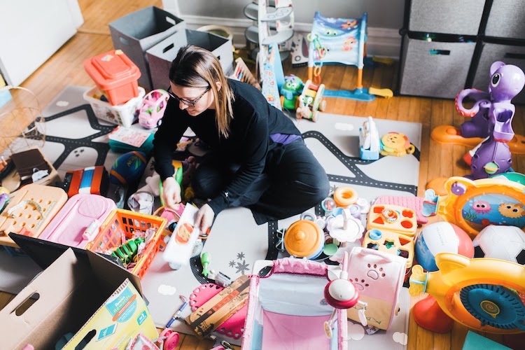 Jessica Litman organizing a kid's playroom. 