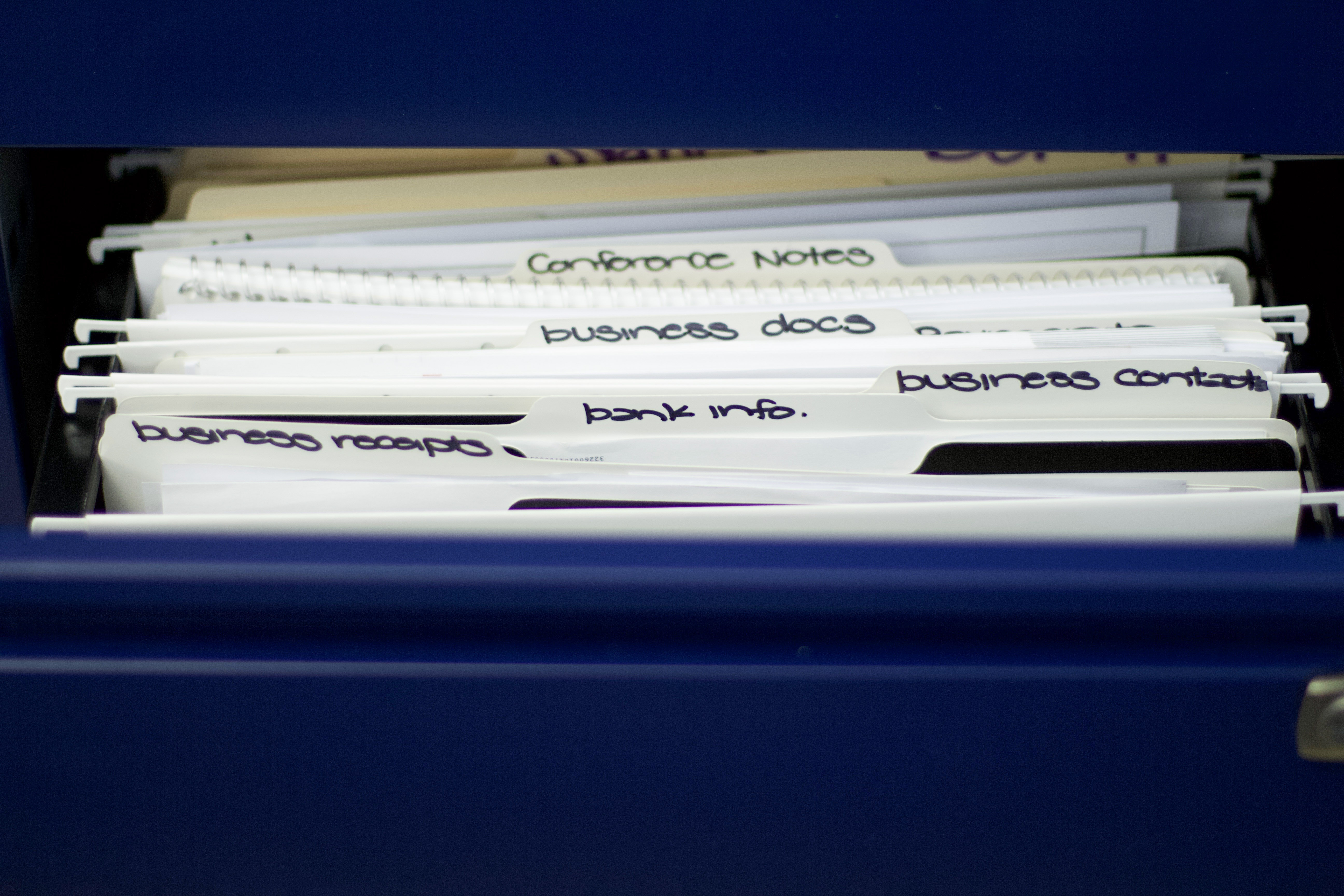 Filing cabinet with files labeled based on categories. #officeorganization
