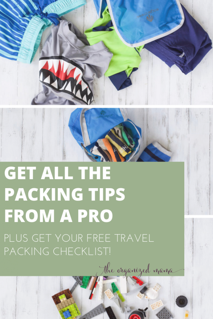 Travel packing list overly with flatlays of packing cubes and clothing
