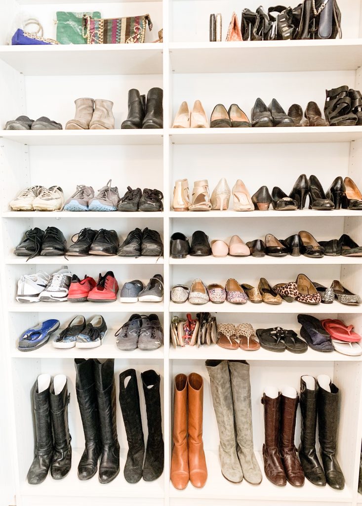 Closet with lots of organized shoes to illustrate the decisions fatigue we face. 