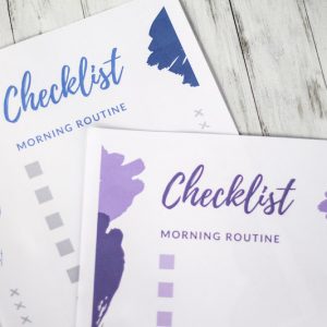 morning routine checklist in blue and purple for kids