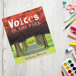 voices in the park book cover next to kids materials