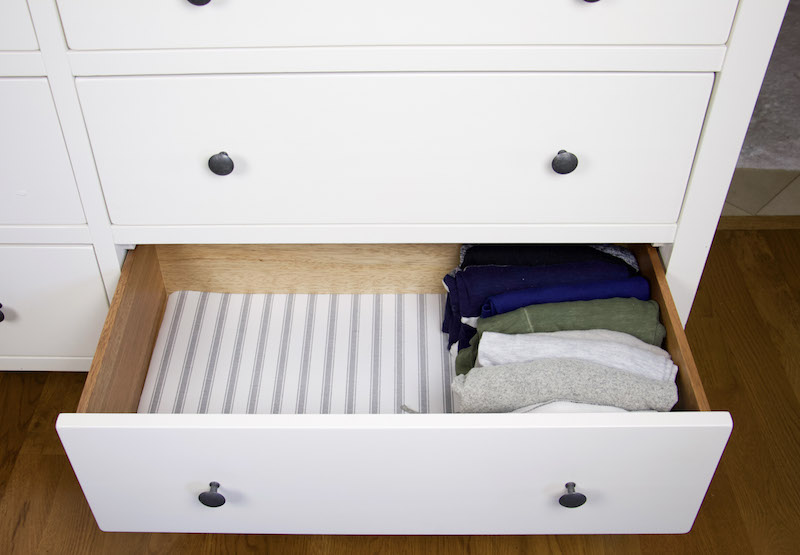 dresser drawer with easyliner fabric top with file folded clothes