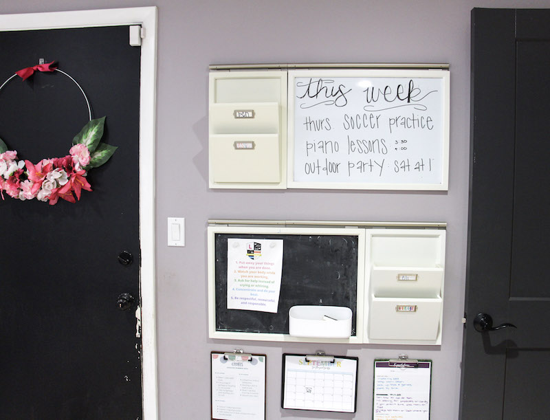 family command center with chalkboard and white board