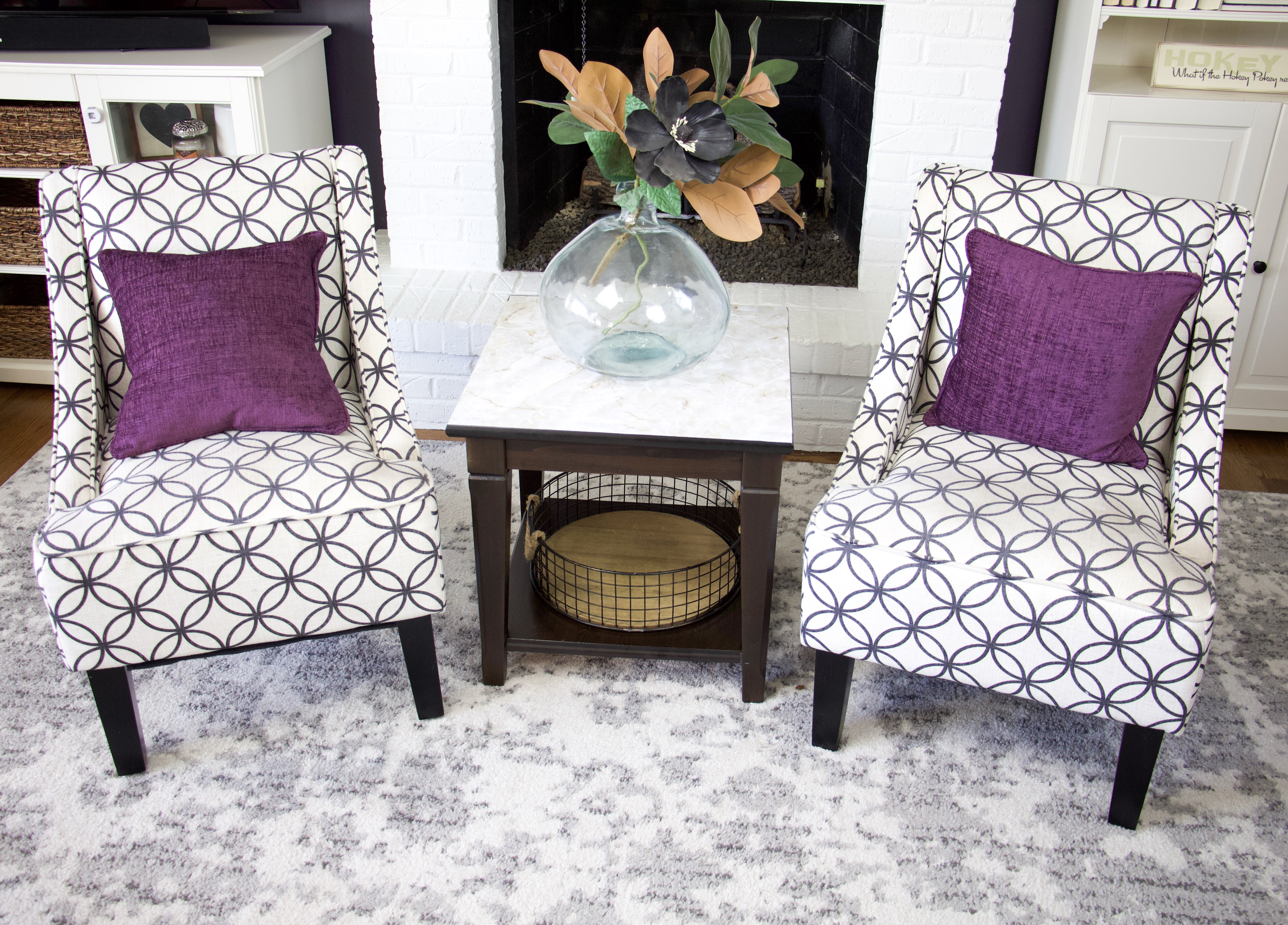 upcycle end table with marble top easy liner and chairs