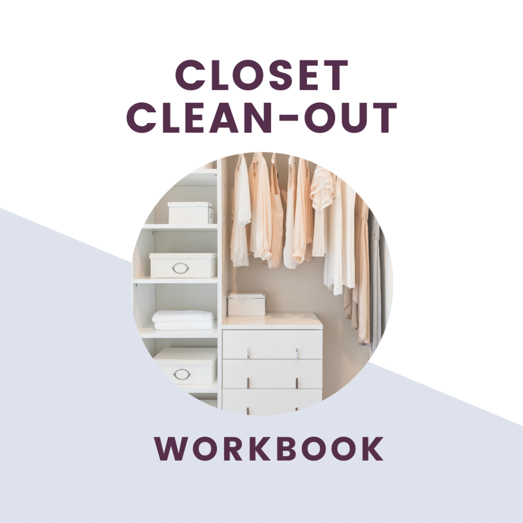 the closet clean out workbook graphic with text overlay