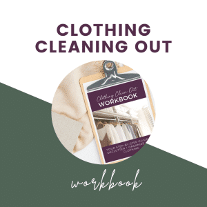 clothing clean out workbook text with cover page on clipboard