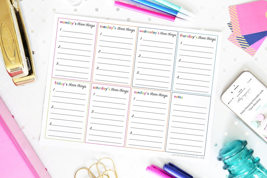 Productivity printable planner from Just A Girl and her Blog