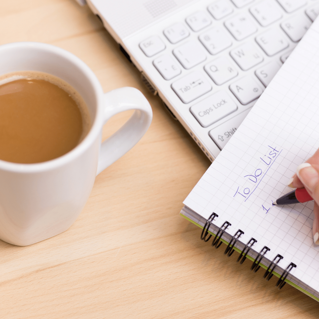 to do list with coffee and keyboard