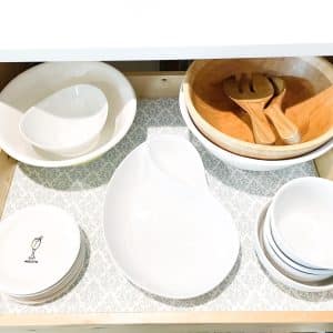 serving platters on drawer liner