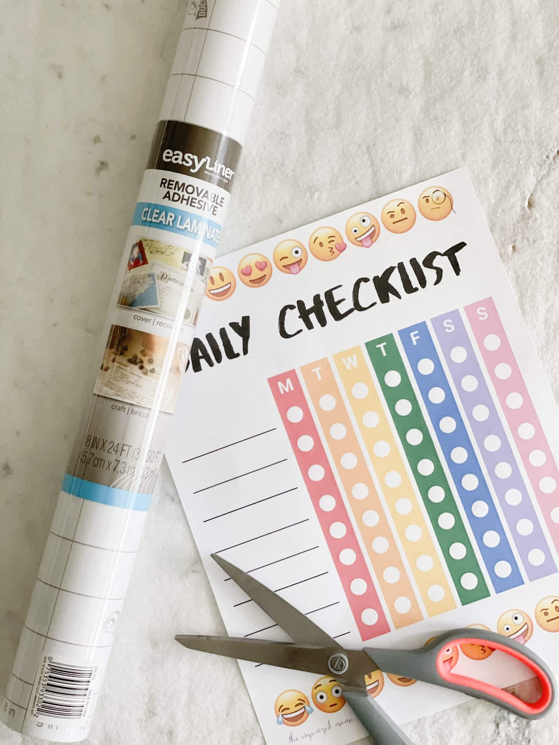 using clear laminate to laminate checklists for kids