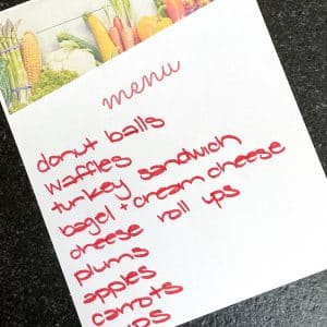 menu options for lunch and breakfast for the family