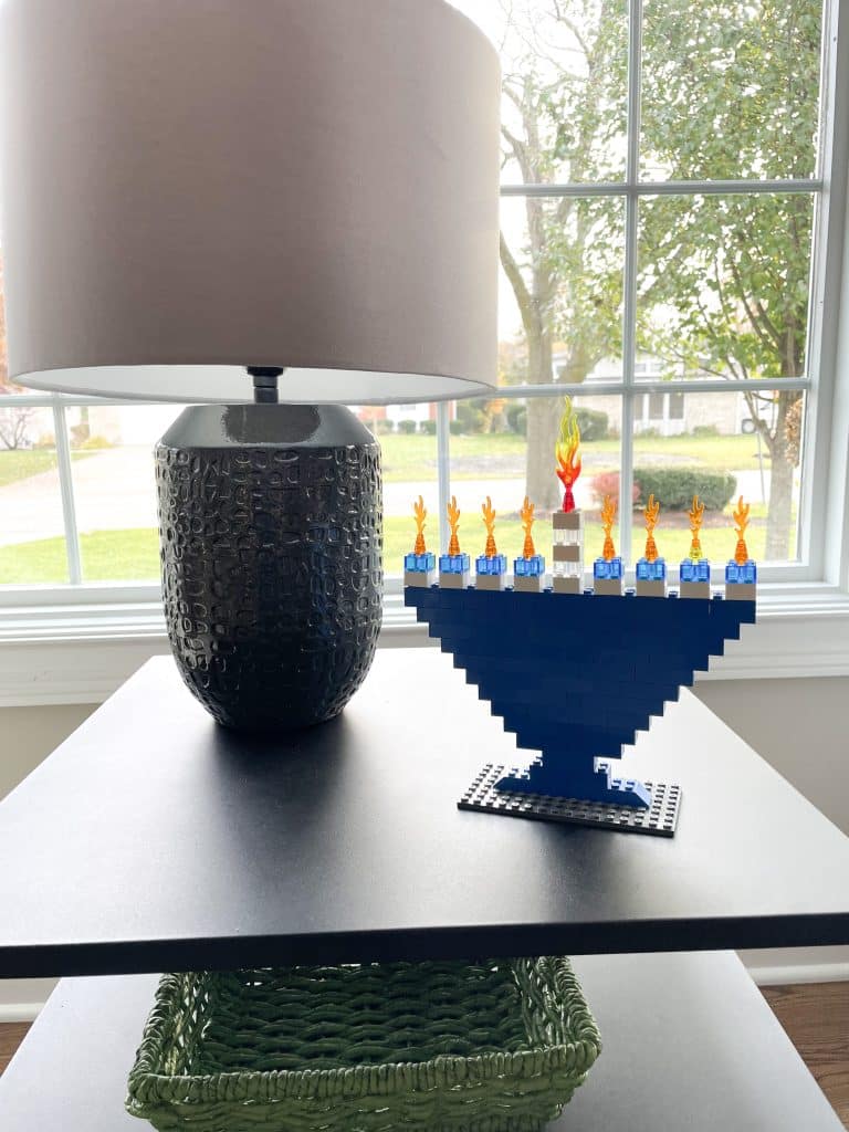 Lego menorah on table