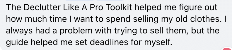screenshot of testimonial for declutter like a pro toolkit