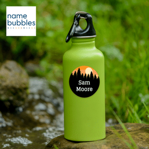camp labels on water bottle name bubbles
