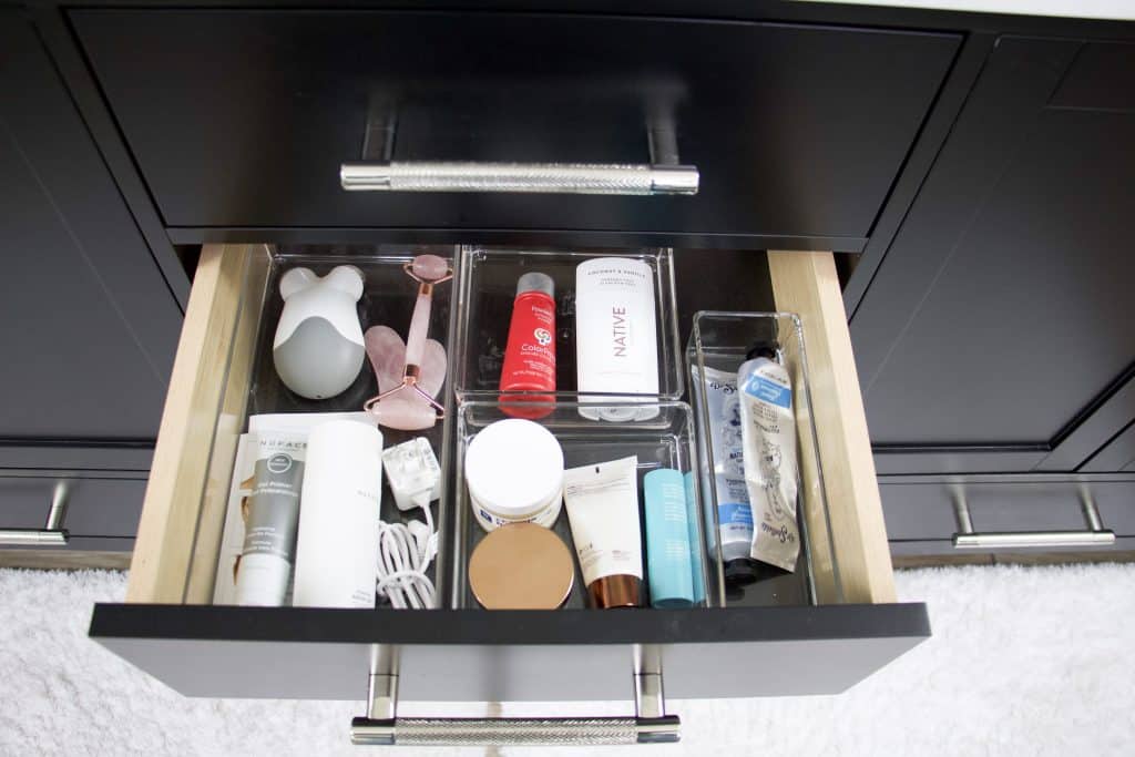 bathroom drawer organization with hardware