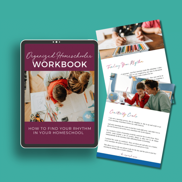 cover page of organized homeschoolers workbook on ipad with two pages
