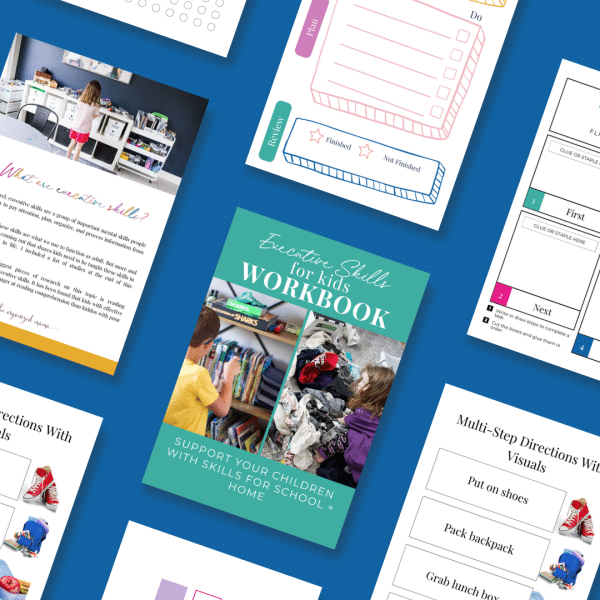 flatlay of executive skills for kids workbook pages