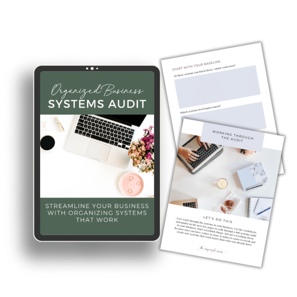 organized business systems audit on ipad with two pages of workbook
