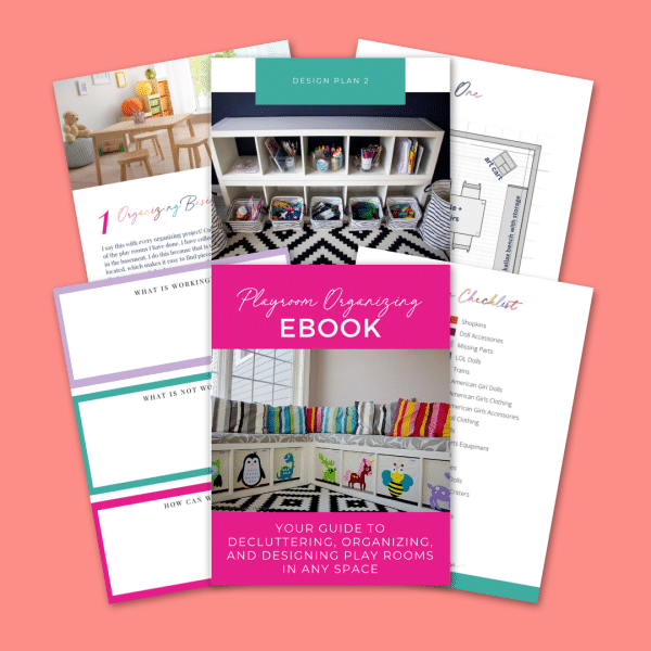 Six pages from inside the Playroom Organizing Ebook