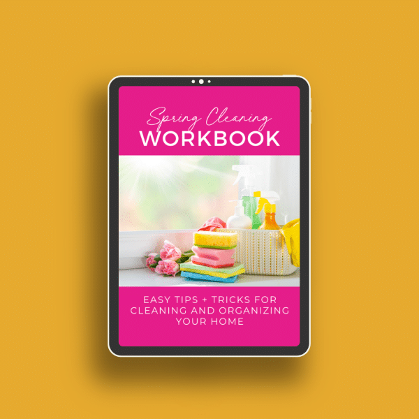 spring cleaning workbook cover on ipad with yellow background