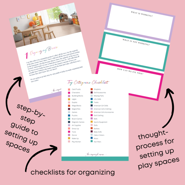 three pages inside the playroom organizing ebook