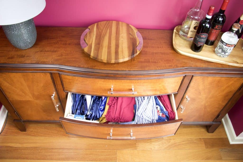 sideboard storage ideas in drawer with napkins
