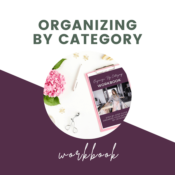 Organizing By Category workbook text with product cover on clipboard inset