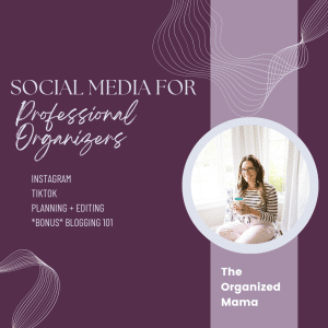 social media for professional organizers text on purple background