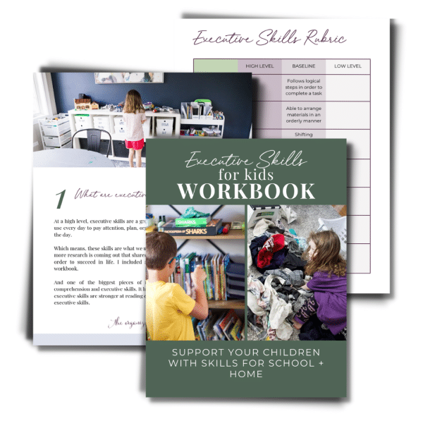 three pages of the executive skills for kids workbook